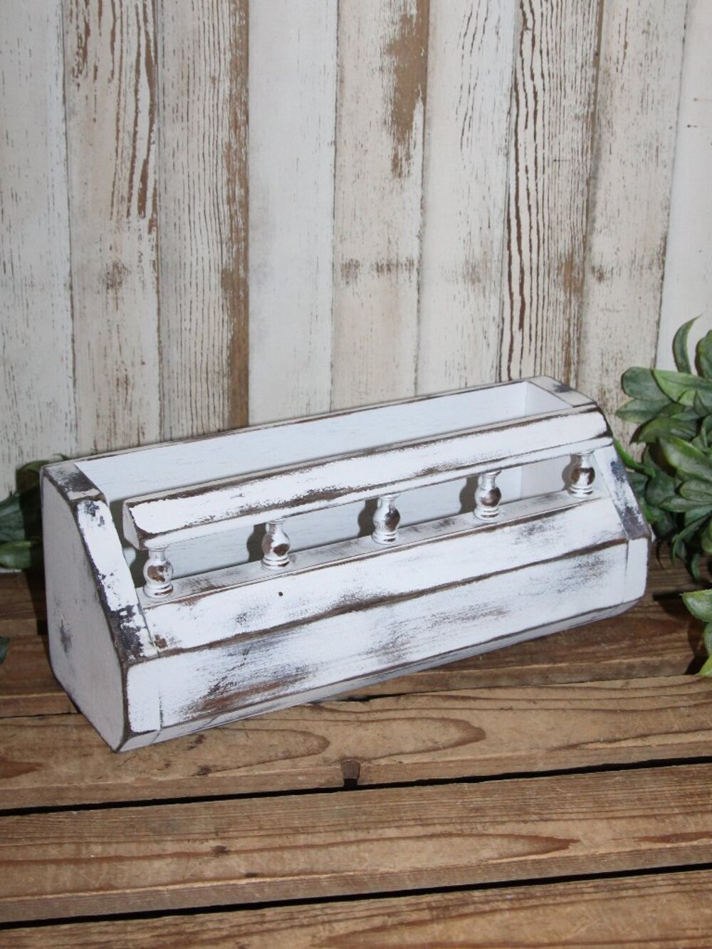 White Vintage Shabby Distressed Farmhouse Spindle Wall Decor or Tabletop Box